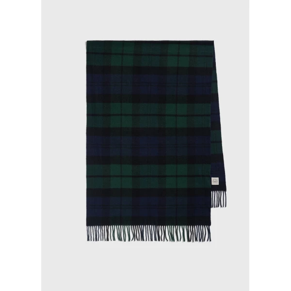 Toteme Checked cashmere scarf in Midnight green, view 5