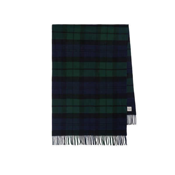 Toteme Checked cashmere scarf in Midnight green