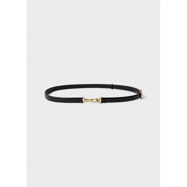 Toteme Double clasp croco-embossed belt in Black, view 3