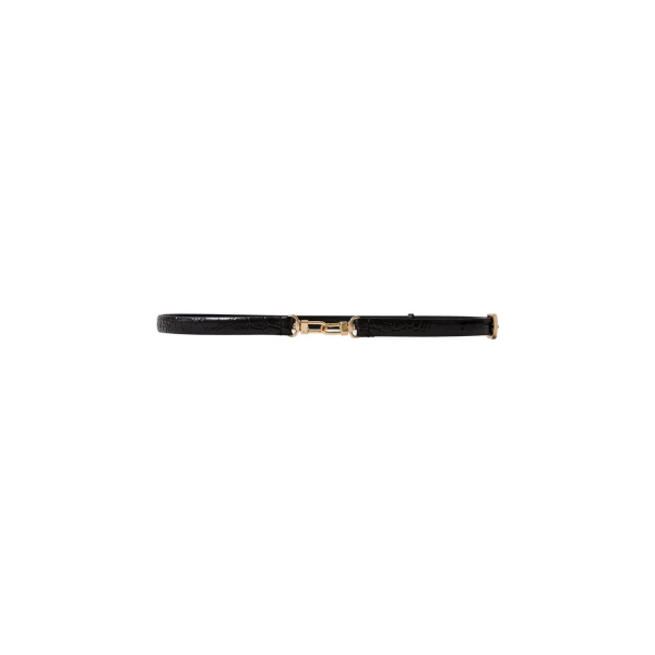 Double clasp croco-embossed belt in Black
