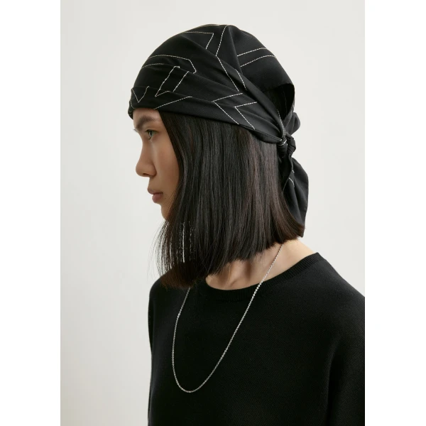 Toteme Embroidered monogram silk scarf in Black, view 4