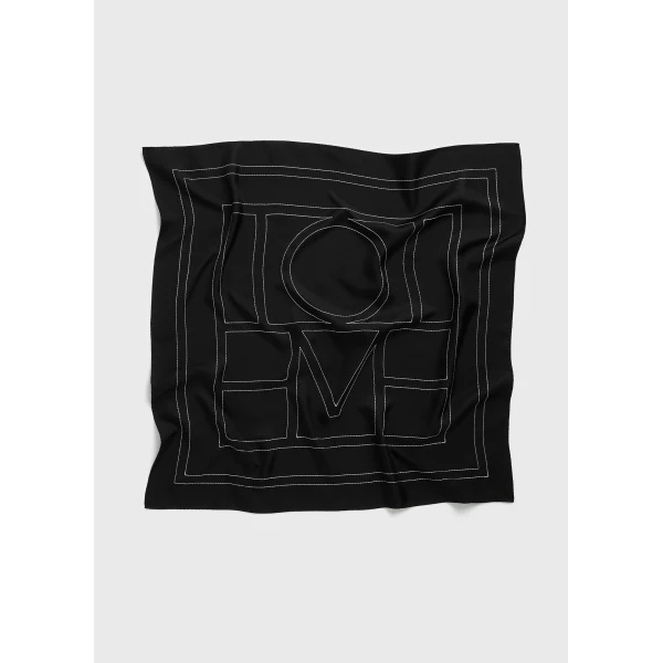 Toteme Embroidered monogram silk scarf in Black, view 6