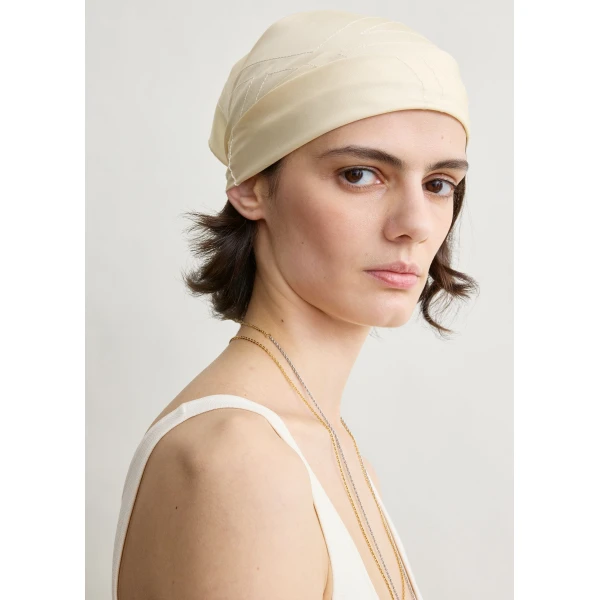 Toteme Embroidered monogram silk scarf in Cream, view 4