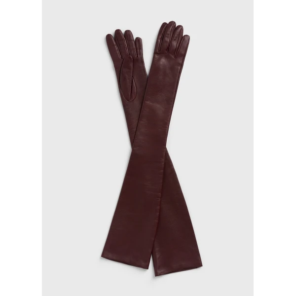 Toteme Extra-long leather gloves in Bordeaux, view 3