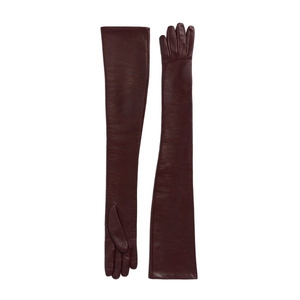 Extra-long leather gloves in Bordeaux