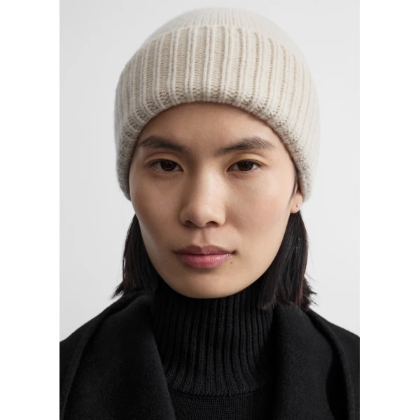 Toteme Lambswool beanie in Almond, view 2