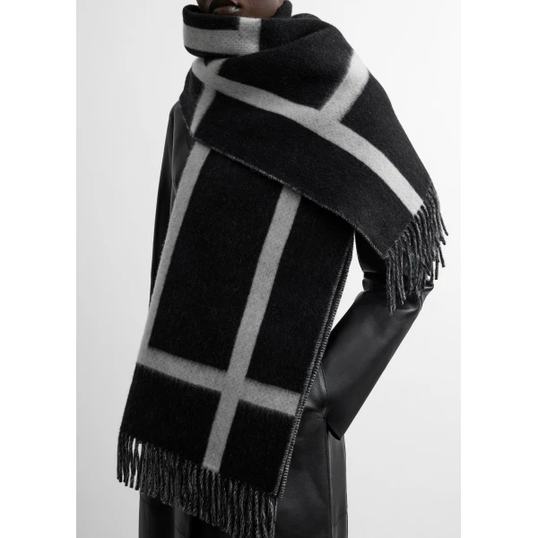 Toteme Monogram brushed wool scarf in Black, view 3
