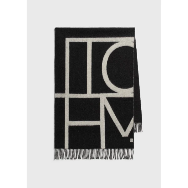 Toteme Monogram brushed wool scarf in Black, view 5