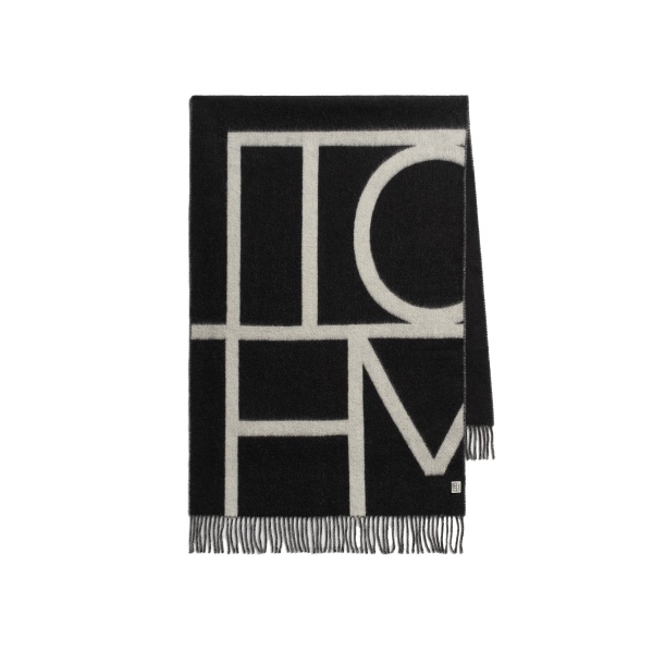 Toteme Monogram brushed wool scarf in Black