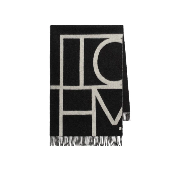 Monogram brushed wool scarf in Black