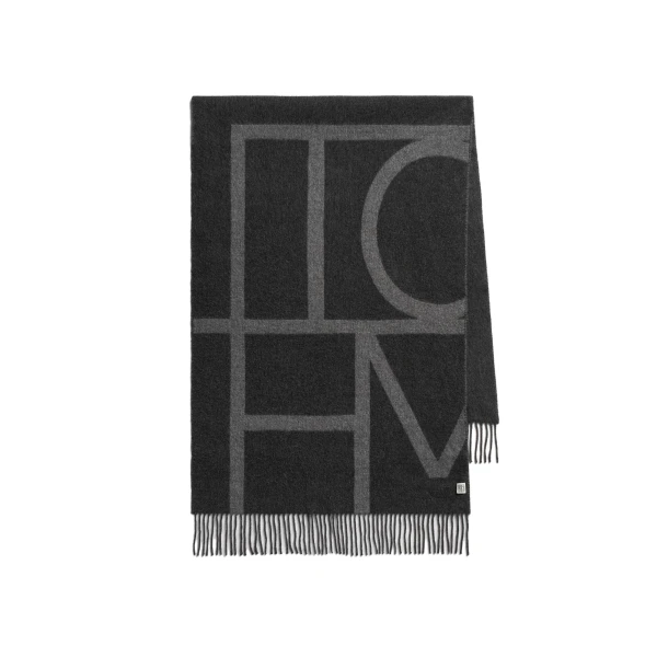 Toteme Monogram brushed wool scarf in Grey mélange