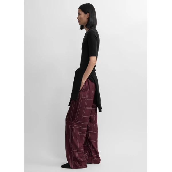 Toteme Monogram silk pj bottoms in Burgundy, view 3
