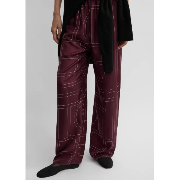 Toteme Monogram silk pj bottoms in Burgundy, view 5