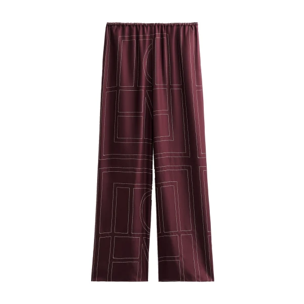 Monogram silk pj bottoms in Burgundy