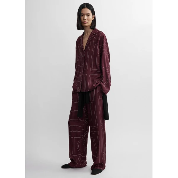 Toteme Monogram silk pj top in Burgundy, view 2
