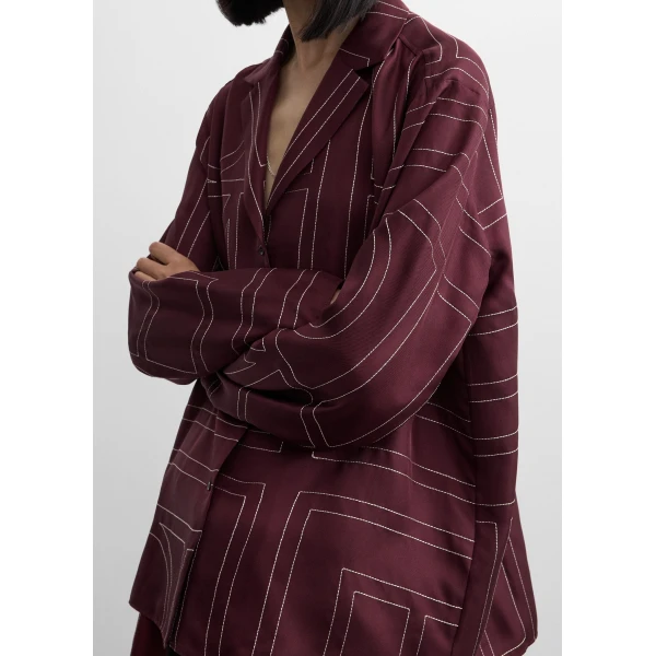 Toteme Monogram silk pj top in Burgundy, view 5