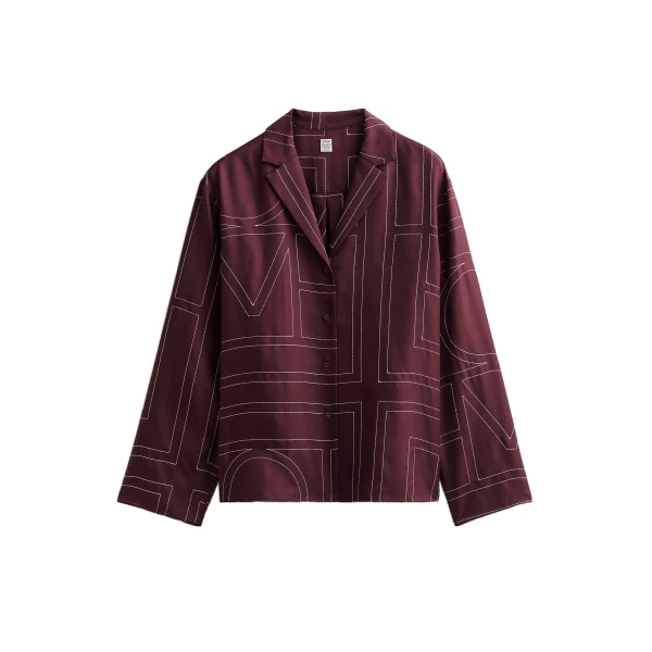 Monogram silk pj top in Burgundy