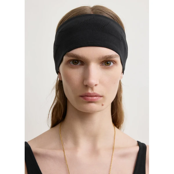 Toteme Pointelle monogram headband in Washed black, view 2