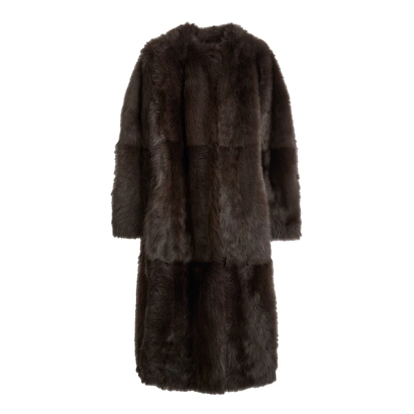 Silky shearling coat in Dark brown