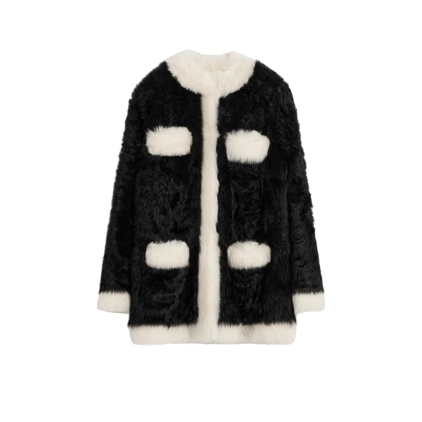 Toteme Silky shearling pocket jacket in Black / Natural