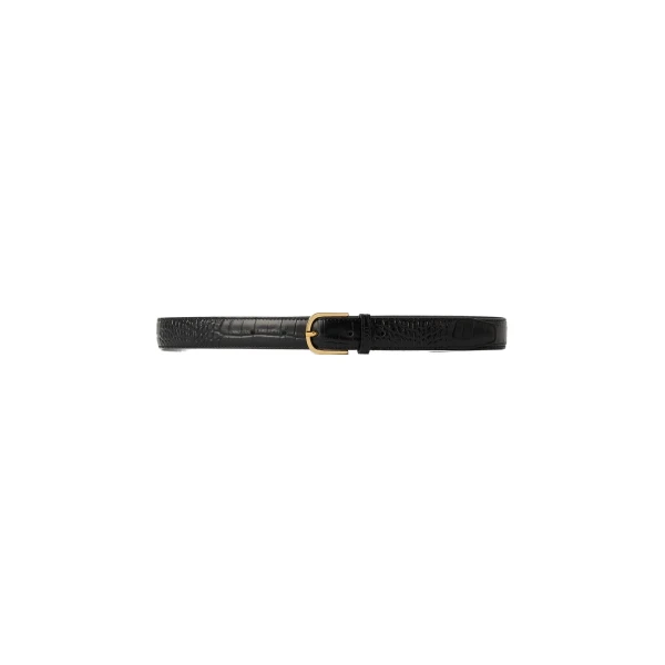 Slim croco-embossed belt in Black