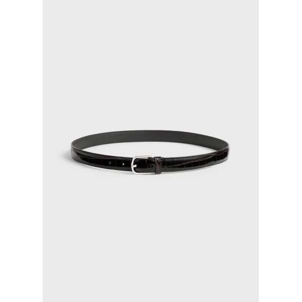 Toteme Slim croco-embossed belt in Chocolate, view 4