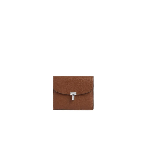 Toteme T-Lock grained-leather cardholder in Sienna