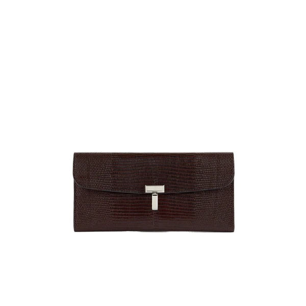 Toteme T-Lock lizard-embossed wallet in Brown
