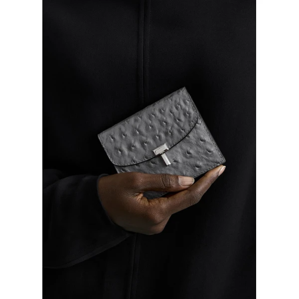 Toteme T-Lock ostrich-embossed cardholder in Grey, view 2