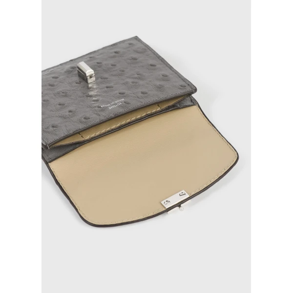 Toteme T-Lock ostrich-embossed cardholder in Grey, view 5