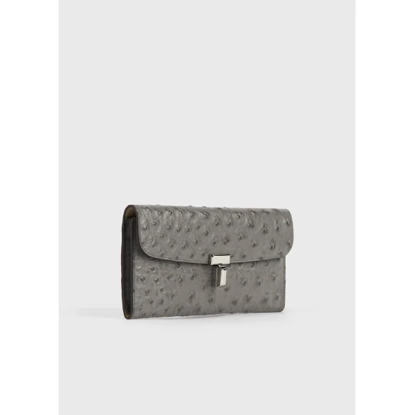 Toteme T-Lock ostrich-embossed wallet in Grey, view 4