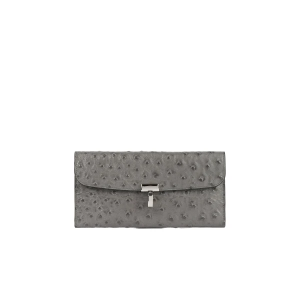 Toteme T-Lock ostrich-embossed wallet in Grey