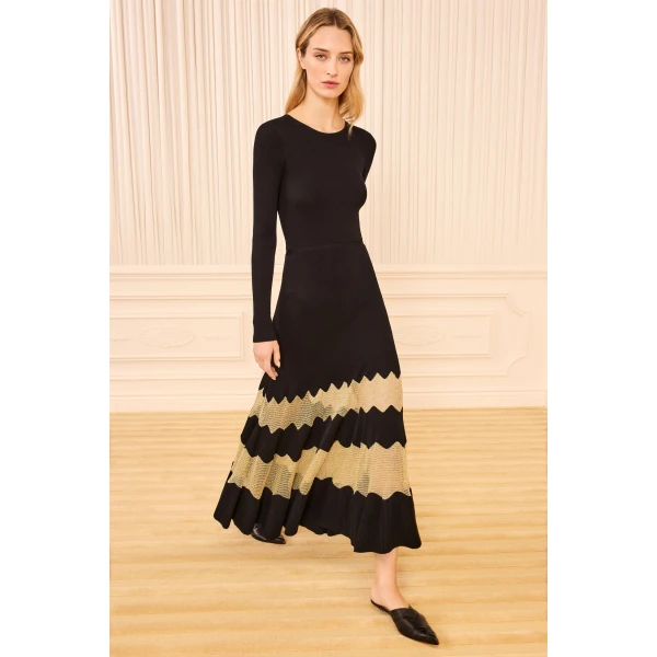Ulla Johnson Amaia Knit Dress in Noir and Gold
