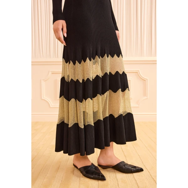 Ulla Johnson Amaia Knit Dress in Noir and Gold