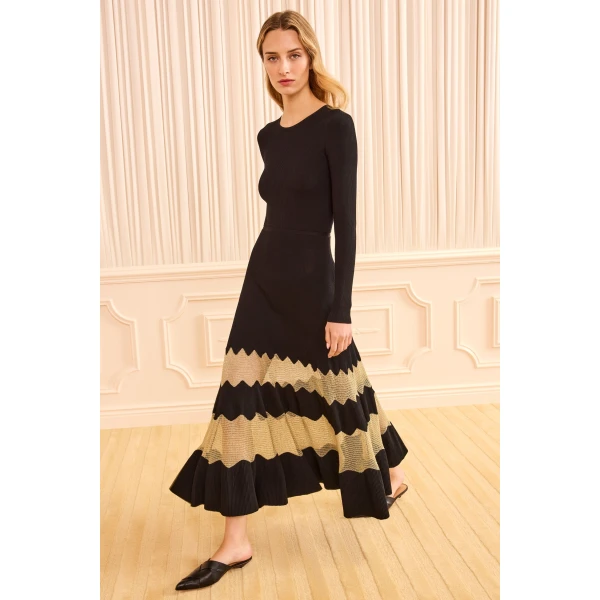 Ulla Johnson Amaia Knit Dress in Noir and Gold