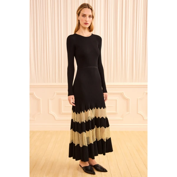 Ulla Johnson Amaia Knit Dress in Noir and Gold