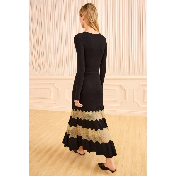 Ulla Johnson Amaia Knit Dress in Noir and Gold