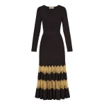 Ulla Johnson Amaia Knit Dress in Noir and Gold | Midi Dresses | Coveti