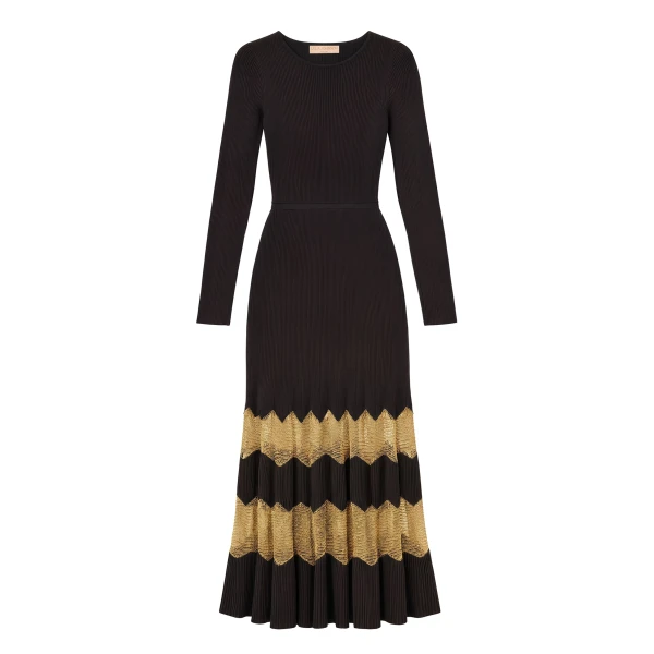 Amaia Knit Dress in Noir and Gold