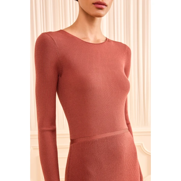 Ulla Johnson Amaia Knit Dress in Sienna and Rose Gold
