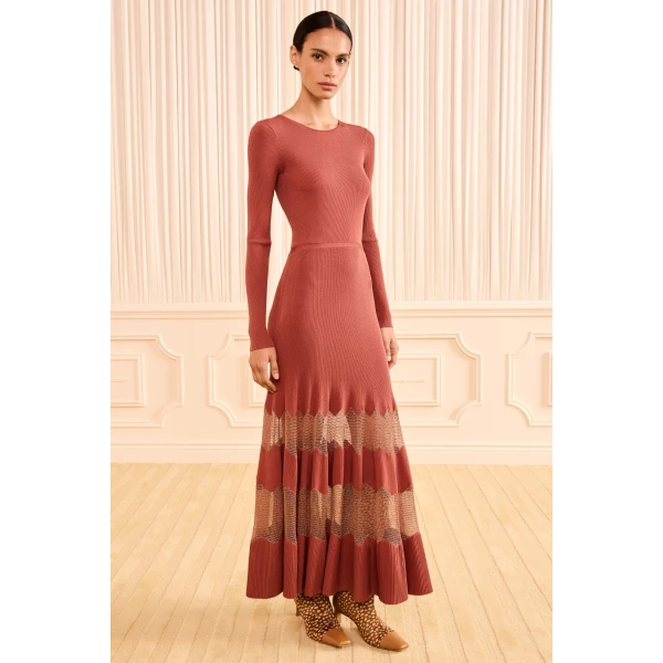 Ulla Johnson Amaia Knit Dress in Sienna and Rose Gold