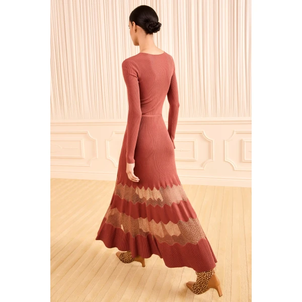 Ulla Johnson Amaia Knit Dress in Sienna and Rose Gold
