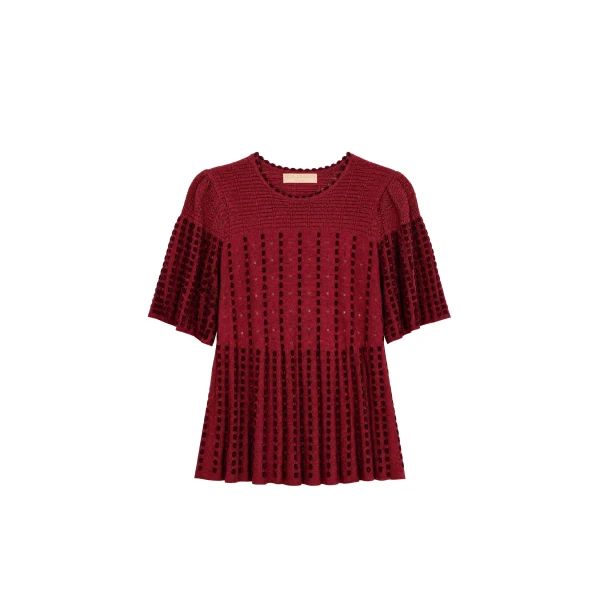 Ulla Johnson Avelina Knit Cape Top in Garnet | Short Sleeved | Coveti