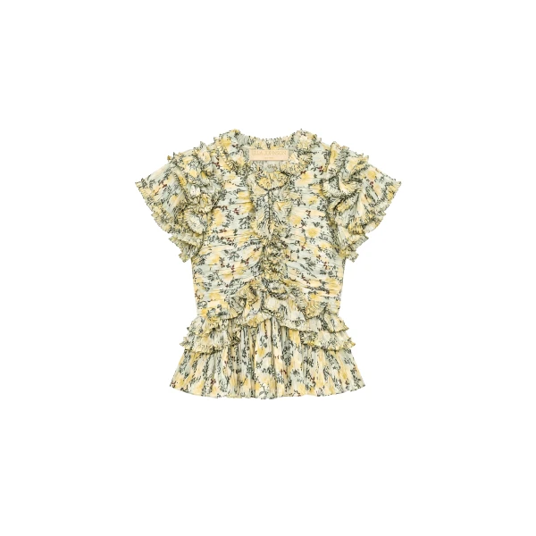 Ulla Johnson Corinne Ruffle Top in Acacia | Short Sleeved | Coveti