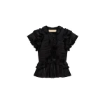 Ulla Johnson Corinne Ruffle Top in Noir | Short Sleeved | Coveti