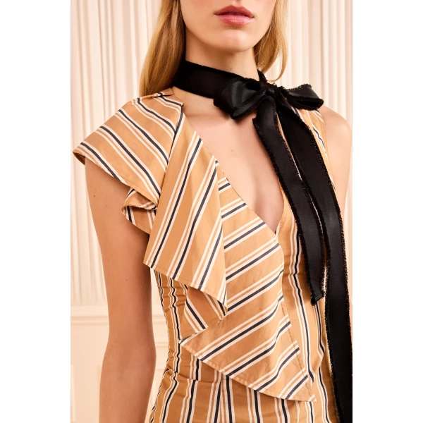 Ulla Johnson Cressida Top with Removable Tie in Fawn Stripe