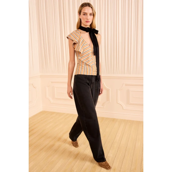Ulla Johnson Cressida Top with Removable Tie in Fawn Stripe