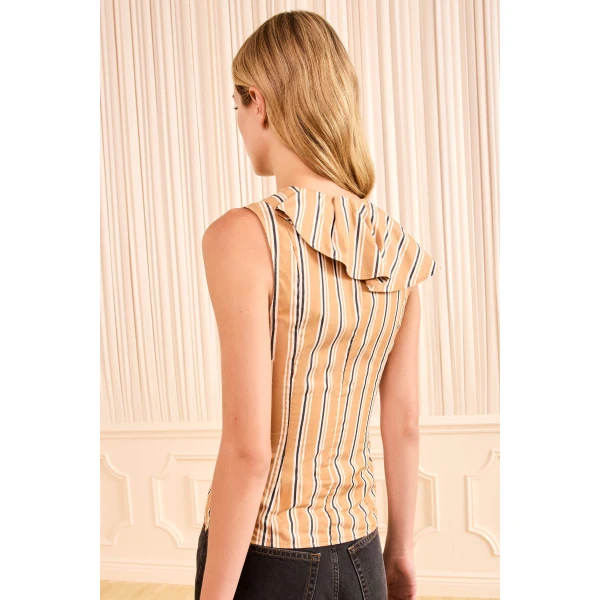 Ulla Johnson Cressida Top with Removable Tie in Fawn Stripe