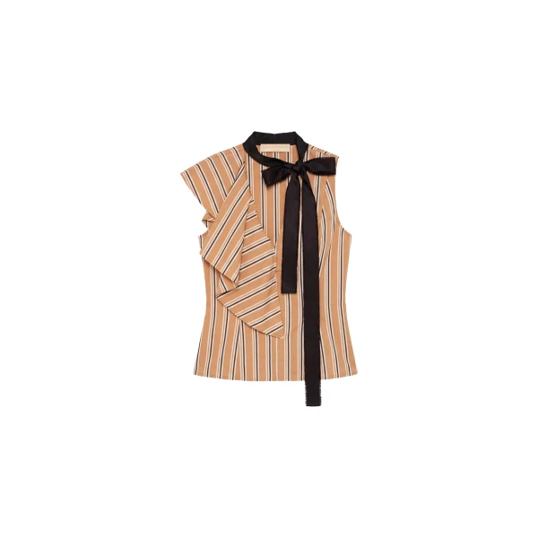 Cressida Top with Removable Tie in Fawn Stripe