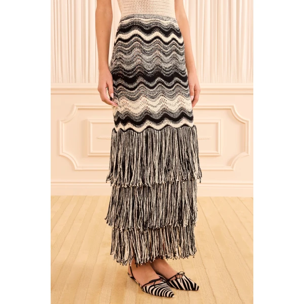 Ulla Johnson Evelina Knit Skirt in Noir and Gardenia